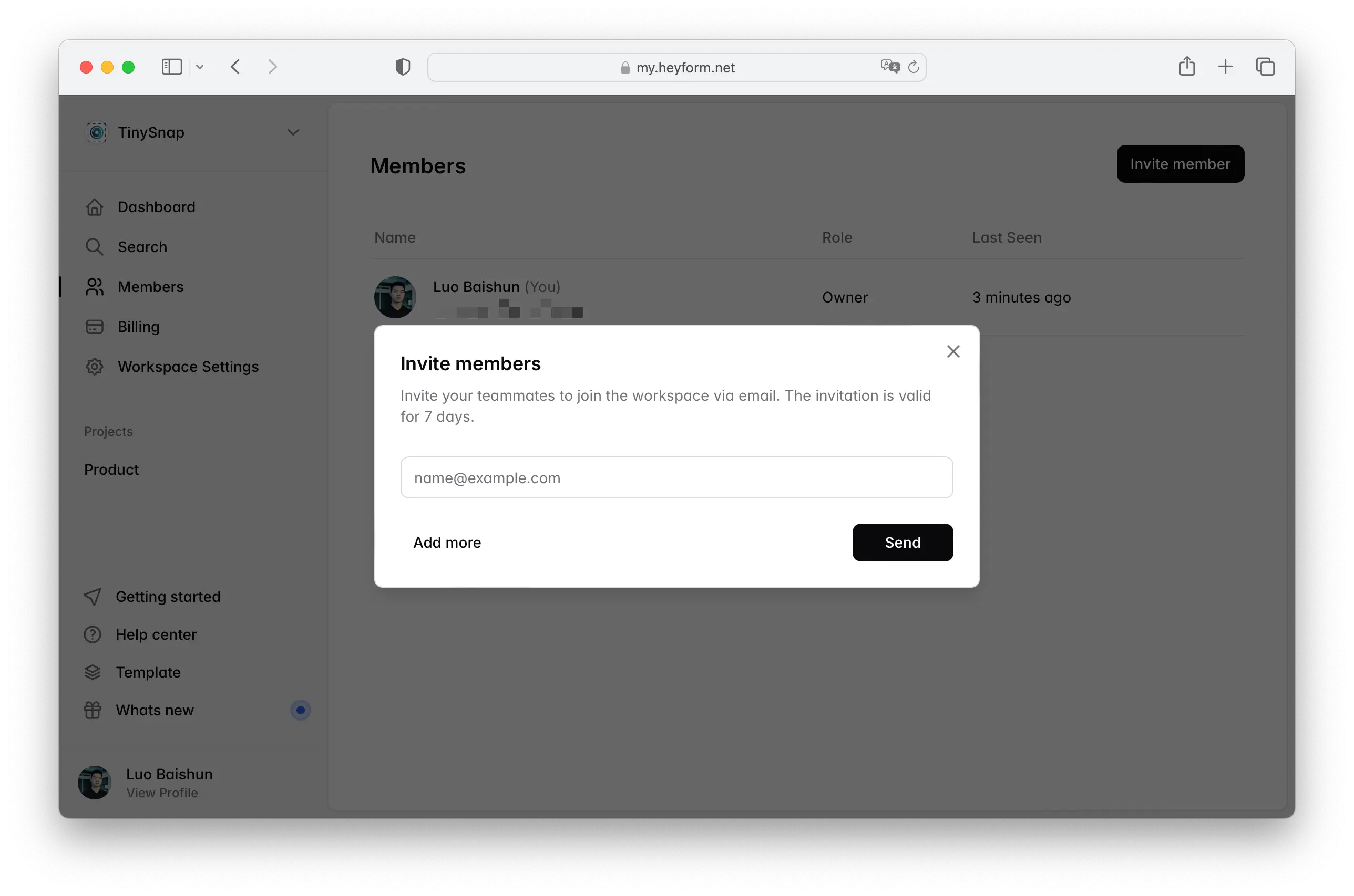 Invite members to HeyForm